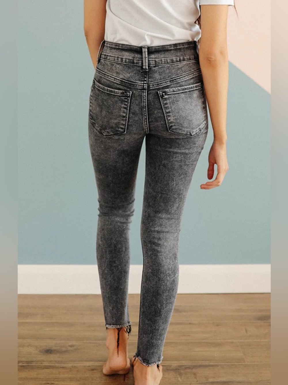 Flying Monkey Distressed Charcoal High Rise Raw Hem Skinny Jeans 22 Mobwife Badd